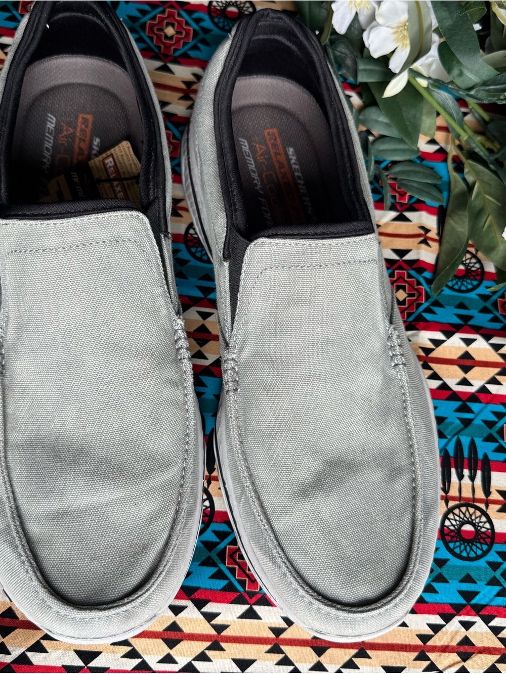 Skechers Men's Slip-On Canvas Loafers in Light Gray